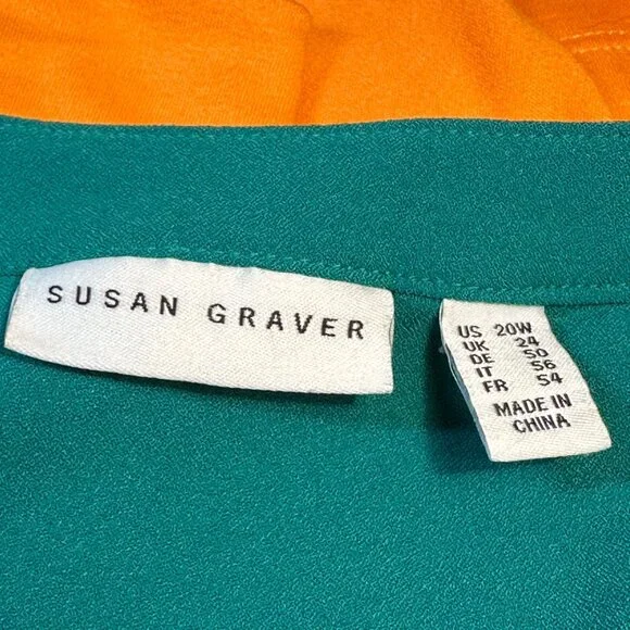 Susan Graver Stretch Woven Button Front Long Sleeve Teal Shirt Size 20 - Picture 3 of 11